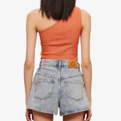 Maje Logo-patch High-rise Denim Shorts -Outlet Pique Style Store R04101896 BLEUS ALT03