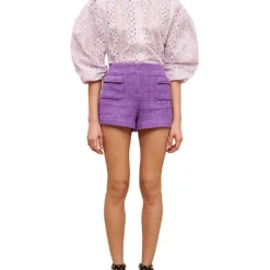 Maje Iapraia Tweed Cotton Shorts -Outlet Pique Style Store R04101937 VIOLETS ALT02
