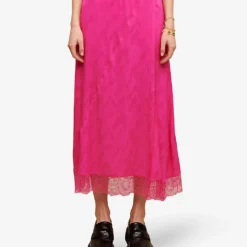 Maje Jolira Graphic-print Lace-trimmed Woven Midi Skirt 7 Maje Jolira Graphic-print Lace-trimmed Woven Midi Skirt -Outlet Pique Style Store R04101948 ROSES ALT02