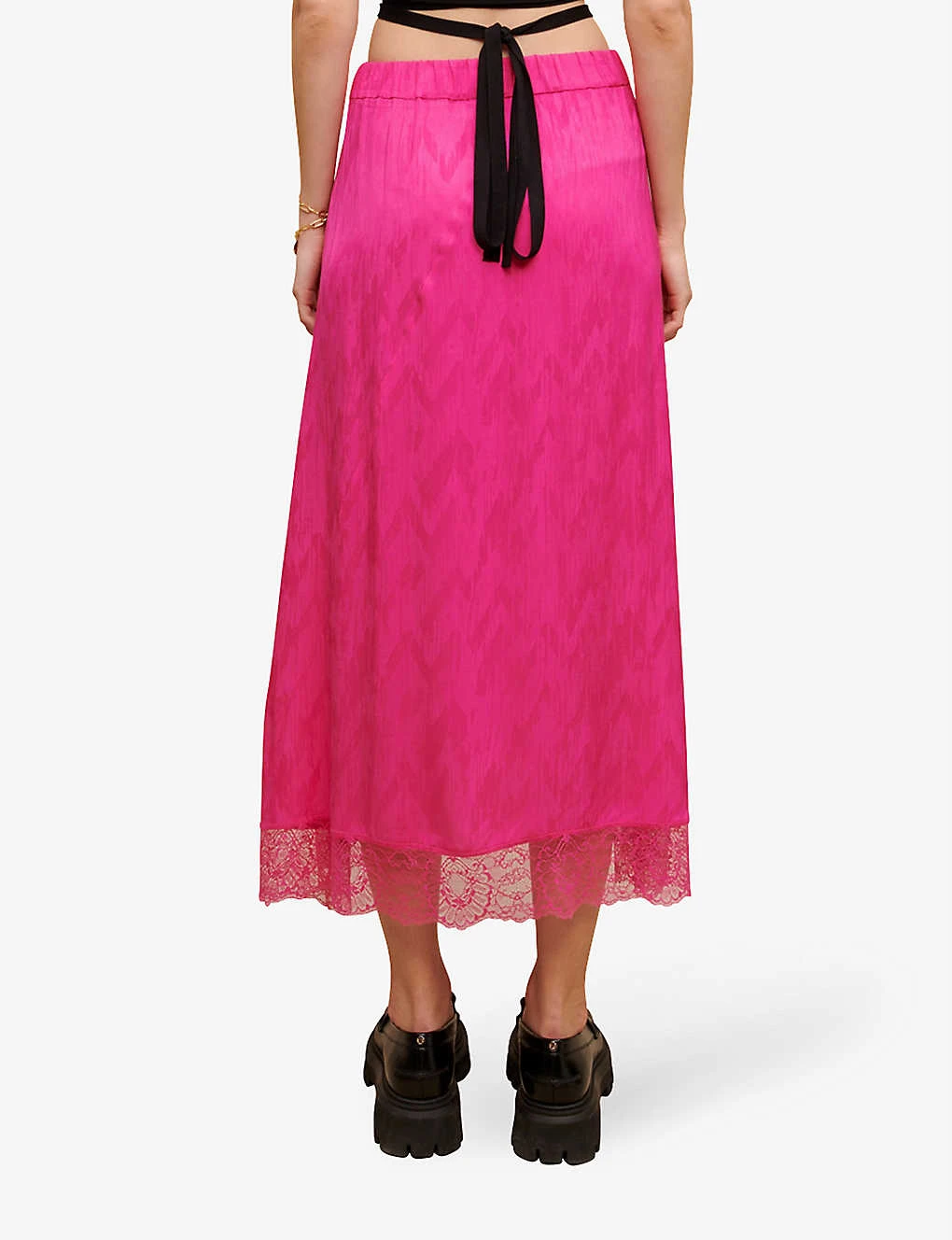 Maje Jolira Graphic-print Lace-trimmed Woven Midi Skirt 4 Maje Jolira Graphic-print Lace-trimmed Woven Midi Skirt - Image 4