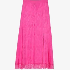 Maje Jolira Graphic-print Lace-trimmed Woven Midi Skirt