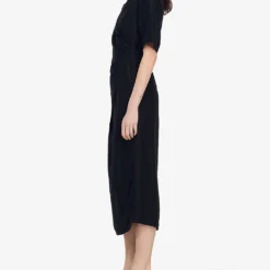 Sandro Clarance Draped Asymmetric Woven Midi Dress -Outlet Pique Style Store R04102230 NOIRGRIS ALT02