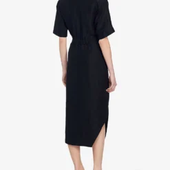 Sandro Clarance Draped Asymmetric Woven Midi Dress -Outlet Pique Style Store R04102230 NOIRGRIS ALT03