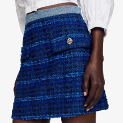 Sandro Catane Tweed Cotton-blend Mini Skirt -Outlet Pique Style Store R04102248 BLEUS ALT04