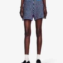 Sandro Checked Stretch-tweed Shorts -Outlet Pique Style Store R04102332 NOIRGRIS ALT02