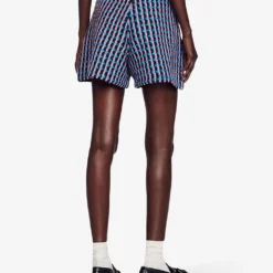 Sandro Checked Stretch-tweed Shorts -Outlet Pique Style Store R04102332 NOIRGRIS ALT03
