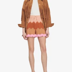 Sandro Capucin Wave-stitch Stretch-knitted Shorts -Outlet Pique Style Store R04102362 NATURELS ALT01