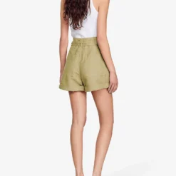 Sandro Belted High-rise Woven Shorts -Outlet Pique Style Store R04102391 BRUNS ALT03