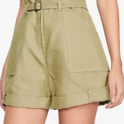 Sandro Belted High-rise Woven Shorts -Outlet Pique Style Store R04102391 BRUNS ALT04