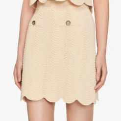 Sandro Amba Scalloped-hem Stretch-knit Mini Skirt 9 Sandro Amba Scalloped-hem Stretch-knit Mini Skirt -Outlet Pique Style Store R04102419 NATURELS ALT04