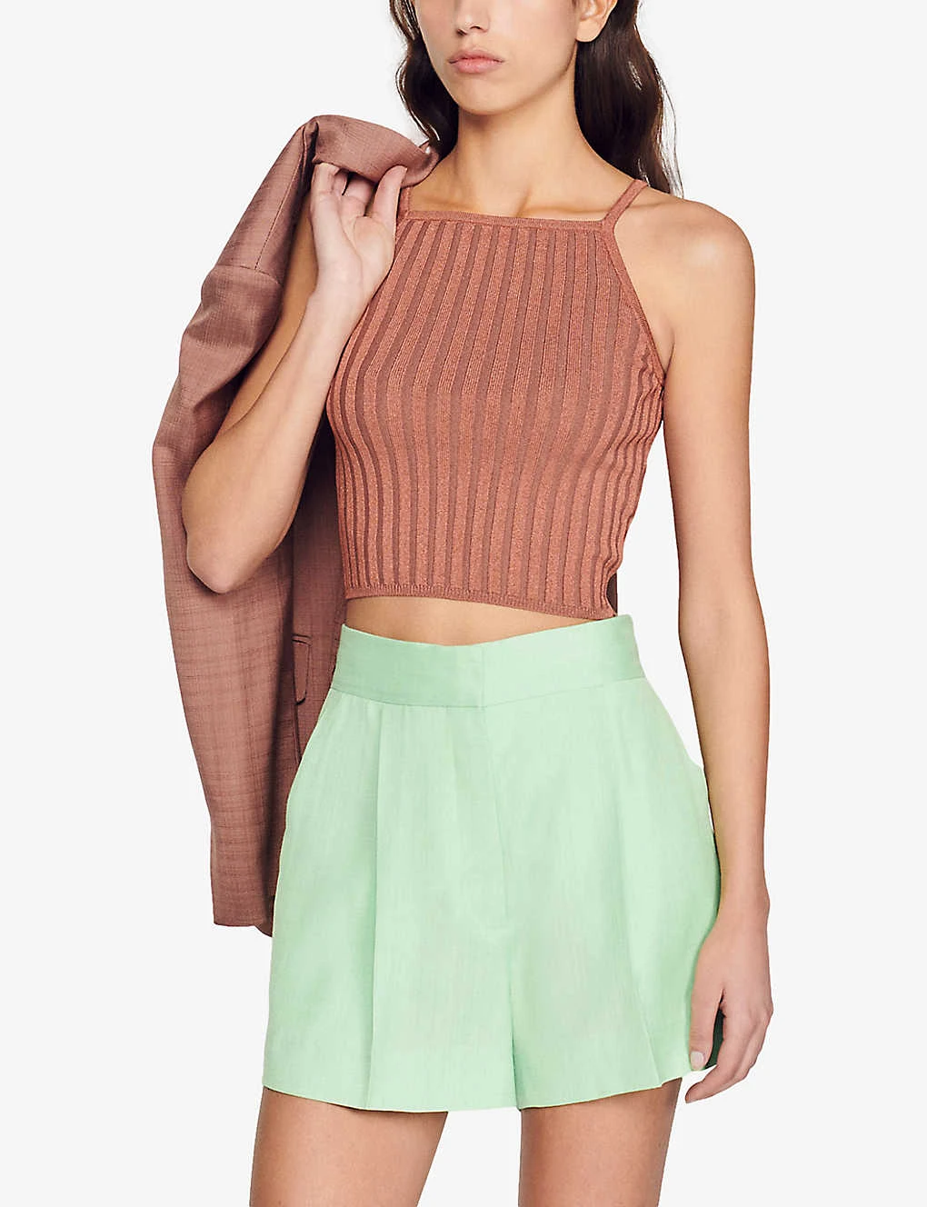 Sandro Laos Metallic Cropped Stretch-knit Top 3 Sandro Laos Metallic Cropped Stretch-knit Top - Image 3