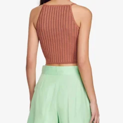 Sandro Laos Metallic Cropped Stretch-knit Top 8 Sandro Laos Metallic Cropped Stretch-knit Top -Outlet Pique Style Store R04102494 BRUNS ALT03