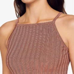 Sandro Laos Metallic Cropped Stretch-knit Top 9 Sandro Laos Metallic Cropped Stretch-knit Top -Outlet Pique Style Store R04102494 BRUNS ALT04