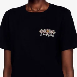 Sandro Logo Crystal-embellished Cotton T-shirt -Outlet Pique Style Store R04102642 NOIRGRIS ALT04