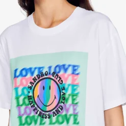 Sandro X Smiley® Graphic-print Cotton T-Shirt -Outlet Pique Style Store R04102665 NATURELS ALT04