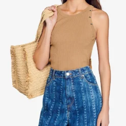 Sandro Brison Ribbed Woven Vest Top -Outlet Pique Style Store R04102669 NATURELS ALT02