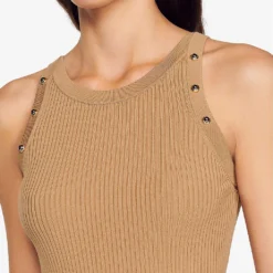 Sandro Brison Ribbed Woven Vest Top -Outlet Pique Style Store R04102669 NATURELS ALT04
