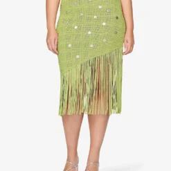Sandro Anne Laure Fringe-embellished Woven Midi Skirt 7 Sandro Anne Laure Fringe-embellished Woven Midi Skirt -Outlet Pique Style Store R04102681 VERTS ALT02