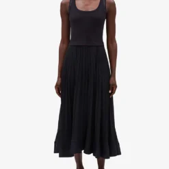 CLAUDIE PIERLOT Tradi Pleated Skirt Stretch-cotton Dress -Outlet Pique Style Store R04103316 BLEUS ALT02