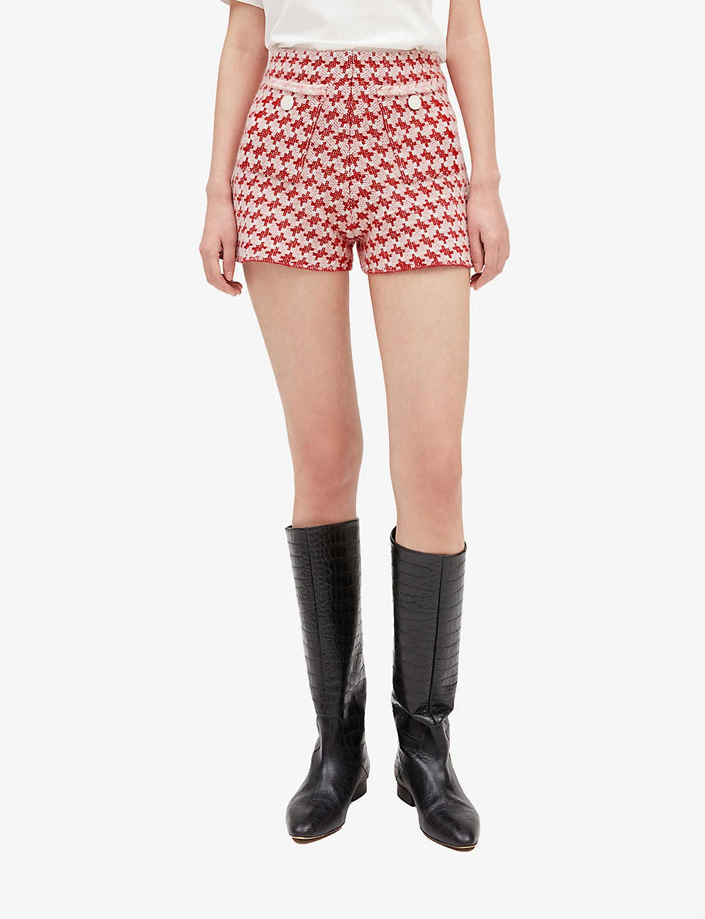 CLAUDIE PIERLOT Houndstooth-print Tweed Knitted Shorts 3 CLAUDIE PIERLOT Houndstooth-print Tweed Knitted Shorts - Image 3