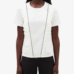 CLAUDIE PIERLOT Tupal Scalloped Trim Cotton-blend T Shirt -Outlet Pique Style Store R04103378 NATURELS ALT02
