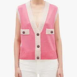 CLAUDIE PIERLOT Sleeveless Decorative-buttoned Knitted Vest 7 CLAUDIE PIERLOT Sleeveless Decorative-buttoned Knitted Vest -Outlet Pique Style Store R04103405 ROSES ALT02