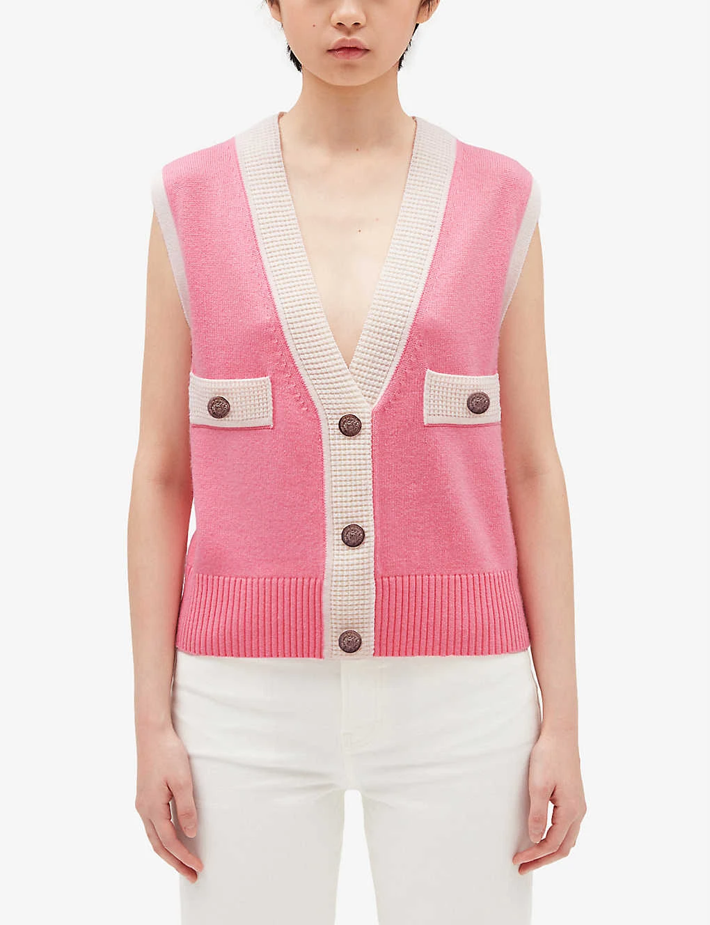 CLAUDIE PIERLOT Sleeveless Decorative-buttoned Knitted Vest 3 CLAUDIE PIERLOT Sleeveless Decorative-buttoned Knitted Vest - Image 3