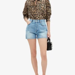 CLAUDIE PIERLOT Earthblue Mid-rise Five-pocket Denim Shorts -Outlet Pique Style Store R04103410 DENIMJEAN ALT02