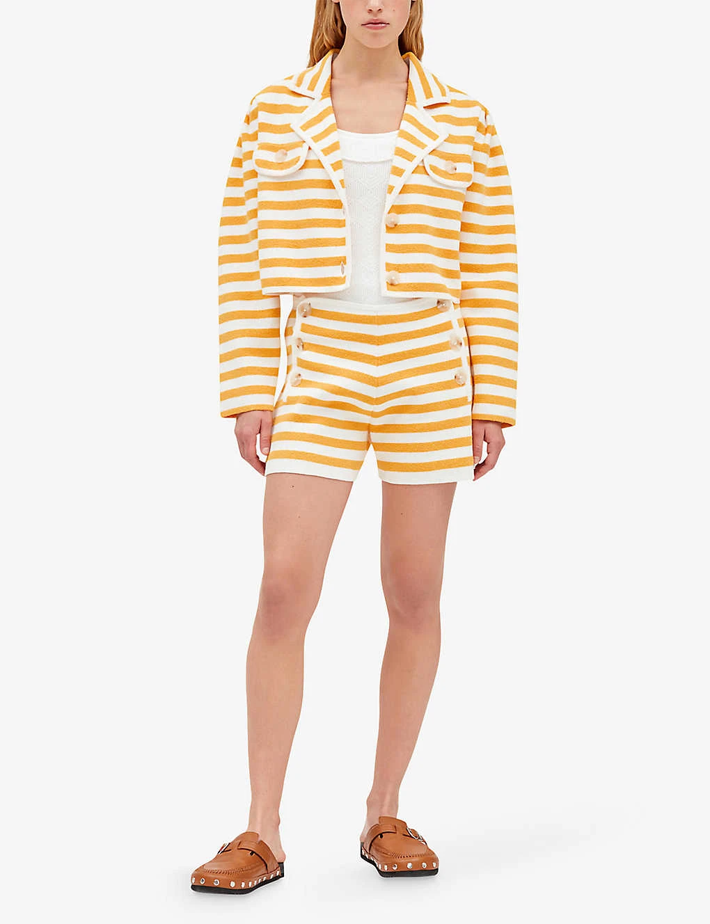 CLAUDIE PIERLOT Striped Button Terry Cotton-blend Shorts 5 CLAUDIE PIERLOT Striped Button Terry Cotton-blend Shorts - Image 5