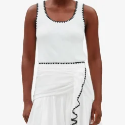 CLAUDIE PIERLOT Contrast Embroidered-trim Cotton-blend Tank Top 7 CLAUDIE PIERLOT Contrast Embroidered-trim Cotton-blend Tank Top -Outlet Pique Style Store R04103526 DIVERS ALT02