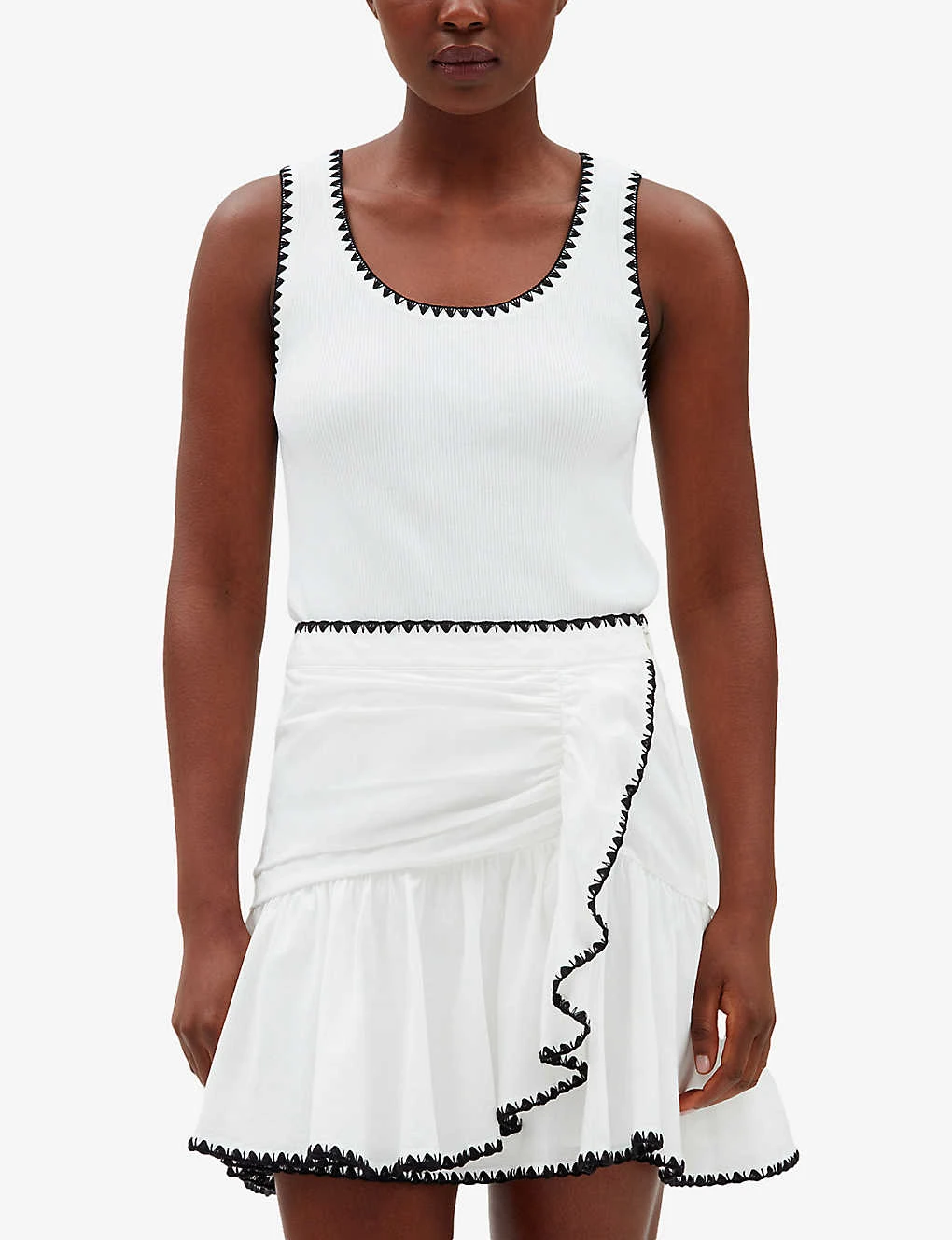 CLAUDIE PIERLOT Contrast Embroidered-trim Cotton-blend Tank Top 3 CLAUDIE PIERLOT Contrast Embroidered-trim Cotton-blend Tank Top - Image 3