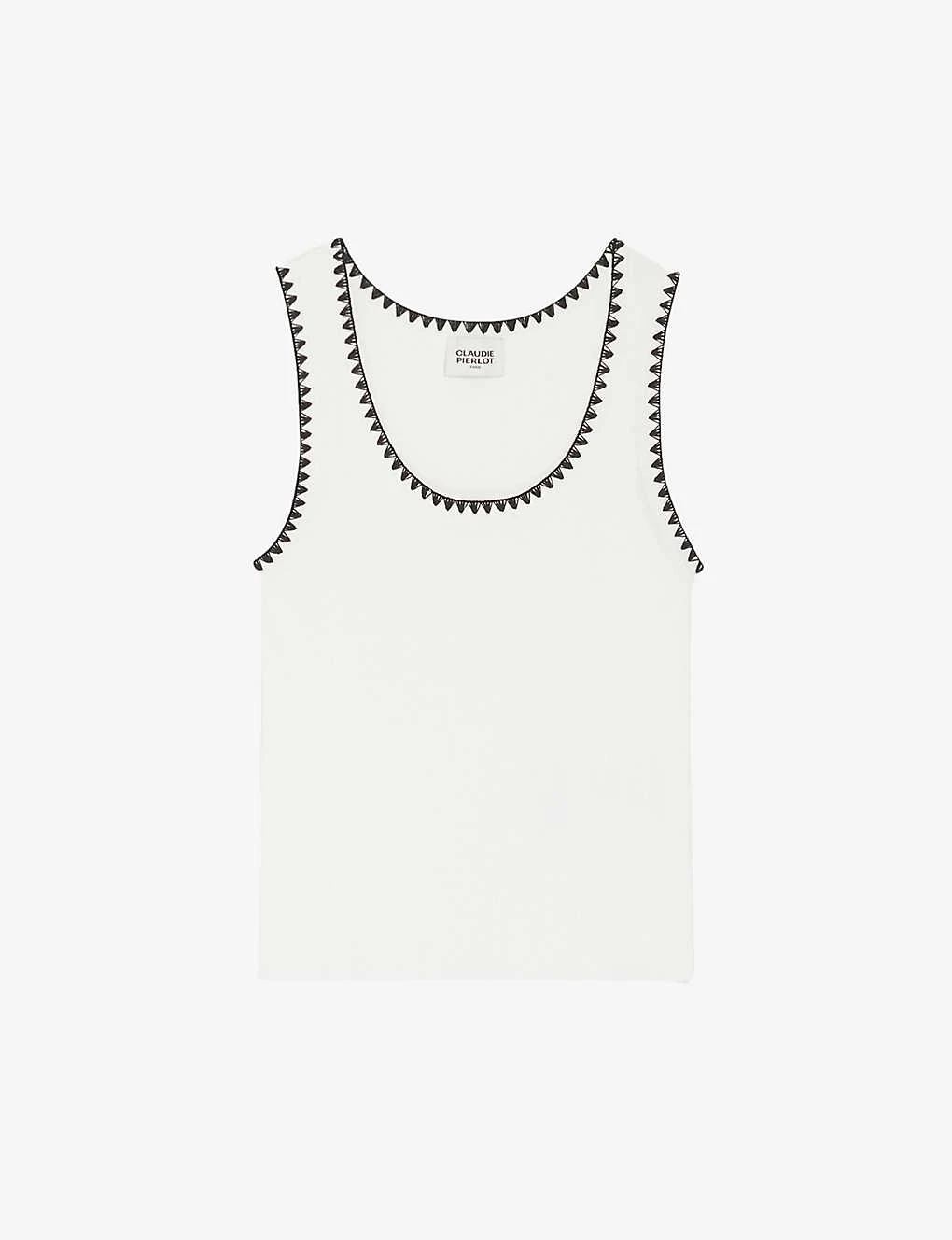 CLAUDIE PIERLOT Contrast Embroidered-trim Cotton-blend Tank Top 1 CLAUDIE PIERLOT Contrast Embroidered-trim Cotton-blend Tank Top