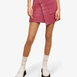Maje Jolia Checked Asymmetric Tweed Mini Skirt -Outlet Pique Style Store R04103982 ROSES ALT02