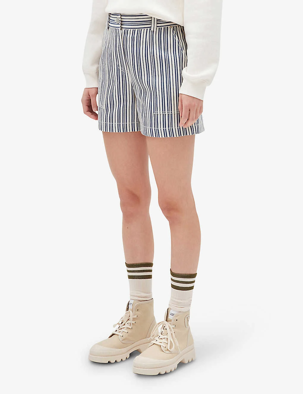 CLAUDIE PIERLOT Evy Striped Cotton Shorts 3 CLAUDIE PIERLOT Evy Striped Cotton Shorts - Image 3