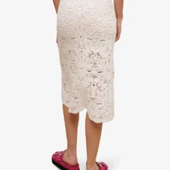 Maje Floral-embroidered Crochet And Lace Cotton Midi Skirt -Outlet Pique Style Store R04104069 BLANC ALT03