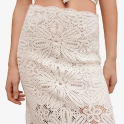 Maje Floral-embroidered Crochet And Lace Cotton Midi Skirt -Outlet Pique Style Store R04104069 BLANC ALT04