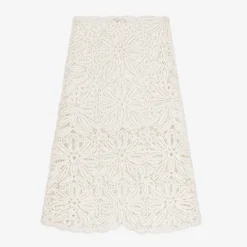 Maje Floral-embroidered Crochet And Lace Cotton Midi Skirt