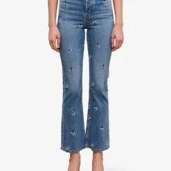 Maje Floral Crystal-embellished Flared High-rise Stretch-denim Jeans -Outlet Pique Style Store R04104070 BLEUS ALT02