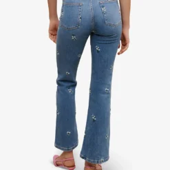 Maje Floral Crystal-embellished Flared High-rise Stretch-denim Jeans -Outlet Pique Style Store R04104070 BLEUS ALT03