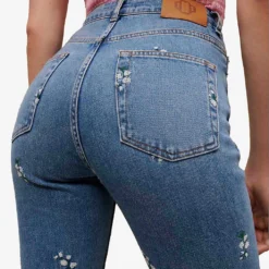 Maje Floral Crystal-embellished Flared High-rise Stretch-denim Jeans -Outlet Pique Style Store R04104070 BLEUS ALT04