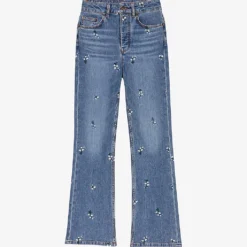 Maje Floral Crystal-embellished Flared High-rise Stretch-denim Jeans