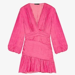 Maje Pleated Draped Recycled Polyester-blend Mini Dress