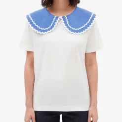 CLAUDIE PIERLOT Tino Peter Pan Collar Cotton-jersey T-shirt -Outlet Pique Style Store R04104293 NATURELS ALT02