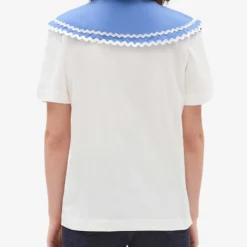 CLAUDIE PIERLOT Tino Peter Pan Collar Cotton-jersey T-shirt -Outlet Pique Style Store R04104293 NATURELS ALT03