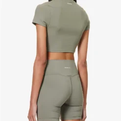 Fitted Cropped Stretch-woven T-shirt 8 Fitted Cropped Stretch-woven T-shirt -Outlet Pique Style Store R04104647 OLIVEGREEN ALT03