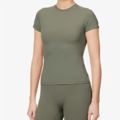 Soft Basics Brand-print Stretch-woven T-shirt -Outlet Pique Style Store R04104650 OLIVEGREEN ALT02