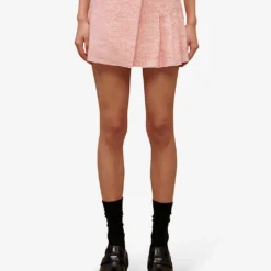 Maje Janello Pleated Mid-rise Tweed Mini Skirt 7 Maje Janello Pleated Mid-rise Tweed Mini Skirt -Outlet Pique Style Store R04106236 ROSES ALT02