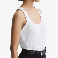 Reiss Taloulah Crew-neck Relaxed-fit Linen Vest -Outlet Pique Style Store R04107022 WHITE ALT04