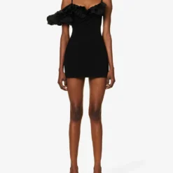 Jacquemus La Robe Duna Ruffle-trim Wool-blend Mini Dress -Outlet Pique Style Store R04107861 BLACK ALT02