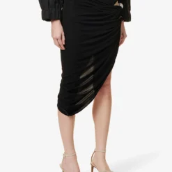 Jacquemus La Jupe Pero Bead-embellished Stretch-woven Midi Skirt -Outlet Pique Style Store R04107873 BLACK ALT02